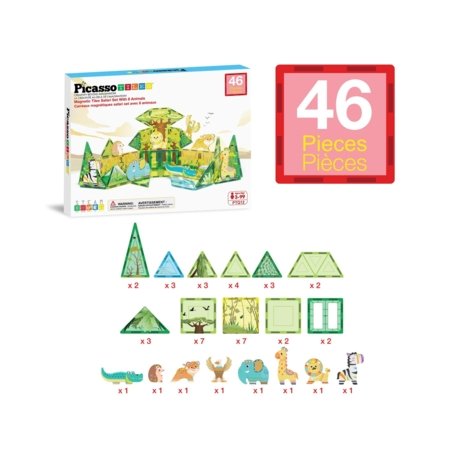 PICASSO TILES magnetkonstruktor 8 loomaga Safari 46 tk., PTQ12 
