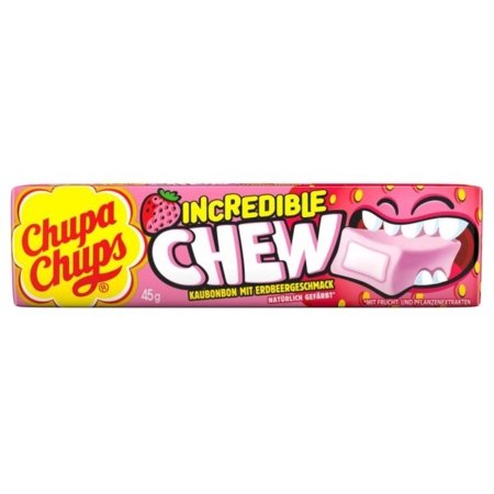 CHUPA CHUPS närimiskommid INCREDIBLE CHEW, maasika maitsed, 45 g., CHUP1932 