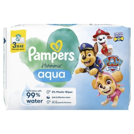 PAMPERS niisked salvrätikud HARMONIE AQUA PAW PATROL, 3x48 tk. 