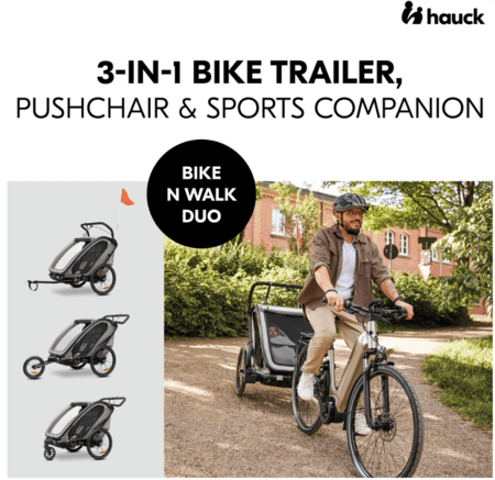 HAUCK käru/jalgrattahaagis 2 lapsele BIKE N WALK DUO, Light grey, 515082 