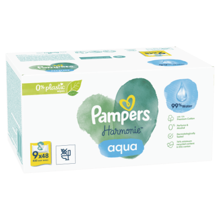 PAMPERS Niisked salvrätikud Harmonie Aqua, 9x48 tk, 81783736 