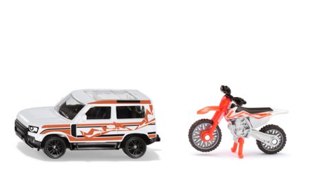 SIKU auto Land Rover Defender KTM mootorrattaga, 1114 