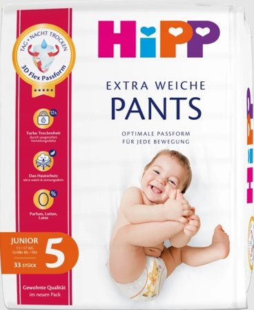 HiPP püksmähkmed PREMIUM, 5 suurus, 11-17 kg., 33 tk., 92049 
