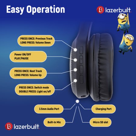 MINIONS valgustusega Bluetooth-kõrvaklapid, HMMN-BTLI-MINIONS 