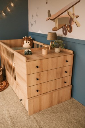 KLUPŚ lastevoodi koos kummutiga COMPACT 3in1, 120x60 cm., Beech 