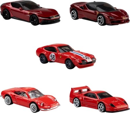 HOT WHEELS 1:64 viie Ferrari mudeli komplekt, JLN12 