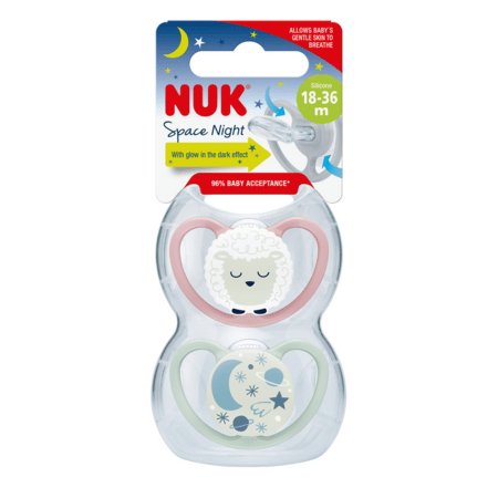 NUK lutt silikoon Space Night, 18-36k, 2 tk, SU99 