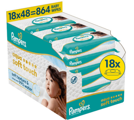 PAMPERS niisked salvrätikud Wipes Aqua Soft Touch, 18x48 vnt., 80874247 