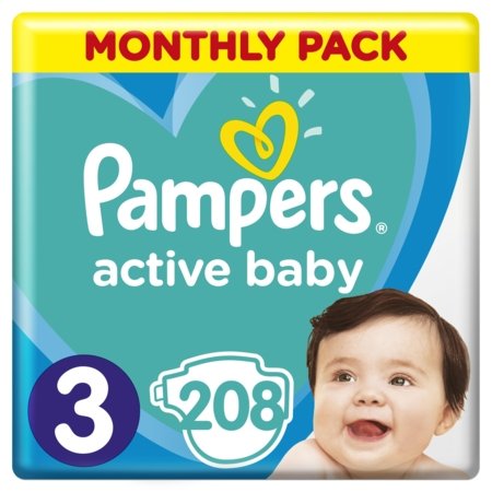 PAMPERS mähkmed ACTIVE BABY, Suurus 3, 208 tk,, 6-10 kg. 