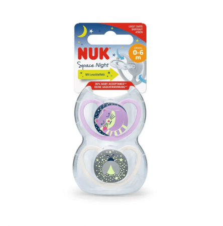 NUK lutt silikoon Space Night, 18-36k, 2 tk, SU99 