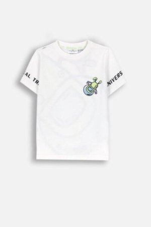 COCCODRILLO t-shirt WORLD OF PIXEL BOY KIDS, valged, ZC4143202WBK-001-122, 122 cm 