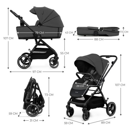 KINDERKRAFT universaalne jalutuskäru YOXI 3in1, moonlight grey, KSYOXI00GRY3000 