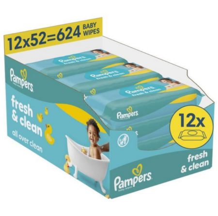 PAMPERS niisked salvrätikud Wipes Fresh Clean Plastic Free, 12x52 vnt., 80889012 