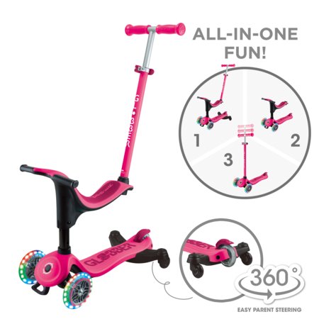 GLOBBER tõukeratas Go Up Sporty Lights 360°, erkroosa, 456-610 S 