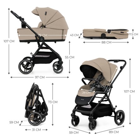 KINDERKRAFT universaalne jalutuskäru YOXI 3in1, sand beige, KSYOXI00BEG3000 