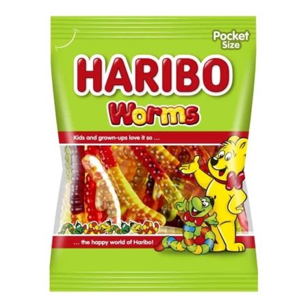 HARIBO kummikommid WORMS, puuviljane maitse, 100 g., HARI7737 
