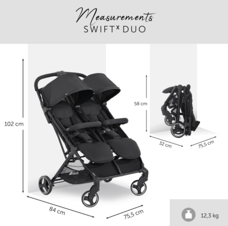 HAUCK jalutuskäru kaksikutele SWIFT X DUO, Black, 500040 