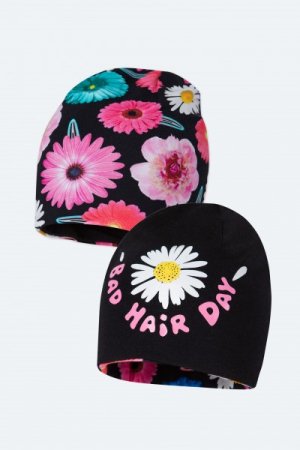 BROEL Malwina müts black(flowers), 49 MALWINA black