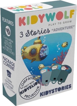 KIDYWOLF jutukomplekt Seiklus, 3 lugu KIDYSLIDE projektorile, KIDYSTORIES-AD 