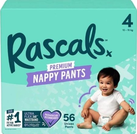 RASCALS püksmähkmed, 4 suurus, 10-15 kg., 56 tk.  