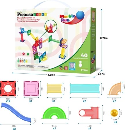PICASSO TILES magnetkonstruktor Marble Run 40 tk., PTG40 