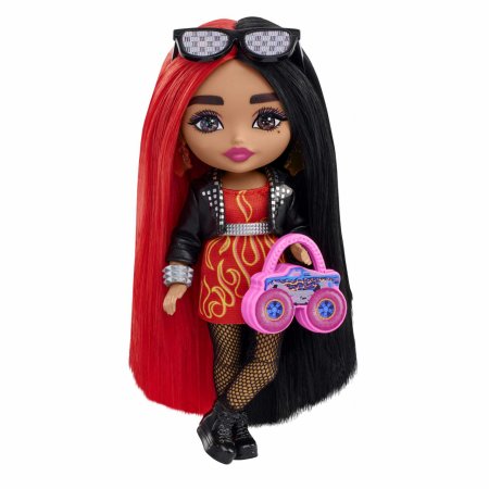 BARBIE Extra Mini nukk puna-mustakirjude juustega, HKP88 HKP88