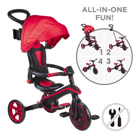 GLOBBER kolmerattaline jalgratas Explorer Trike Foldable 4 In 1, punane, 732-102 